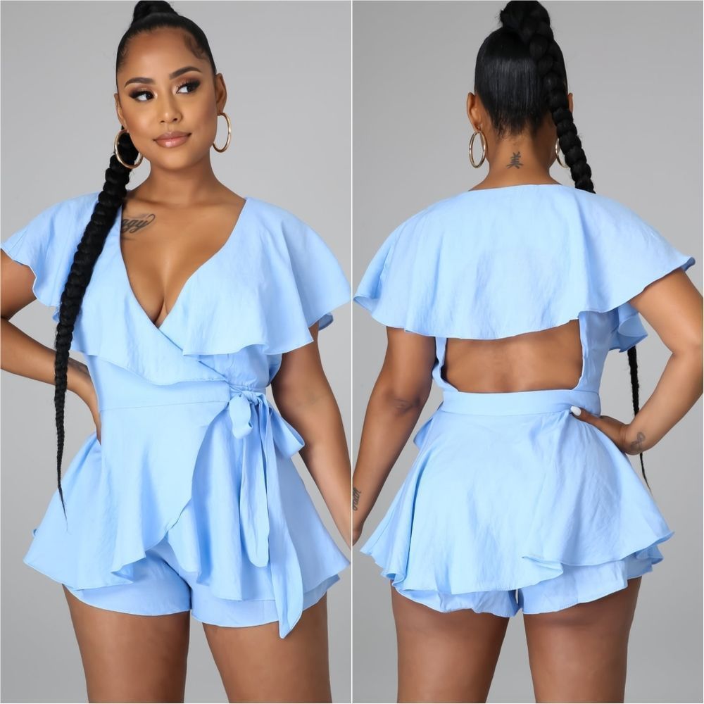 Blue Ruffled Romper - Picture 2 of 11